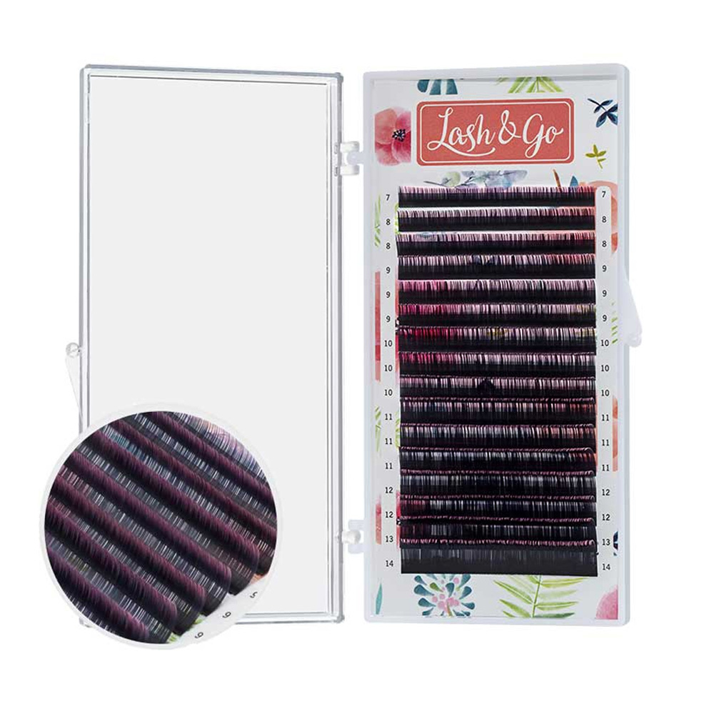 Вії кольорові омбре Lash&amp;Go, Чорно-рожеві, Мікс 16 ліній